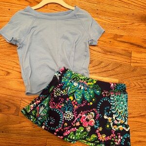 Blue Top and Floral Skirt Set